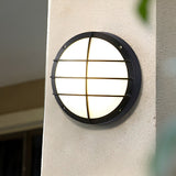 Round LED outdoor porch light detail view 11 showing finish and construction
