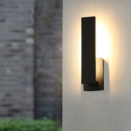 Rectangular black outdoor wall sconce detail view 1 showing finish and construction