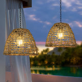 Solar woven bell pendant lantern detail view 2 showing finish and construction