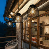 Solar woven bell pendant lantern detail view 3 showing finish and construction