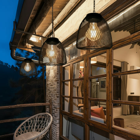 Solar woven bell pendant lantern detail view 3 showing finish and construction