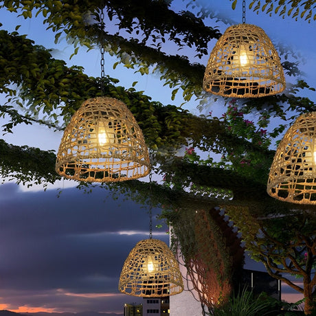 Solar woven bell pendant lantern detail view 4 showing finish and construction