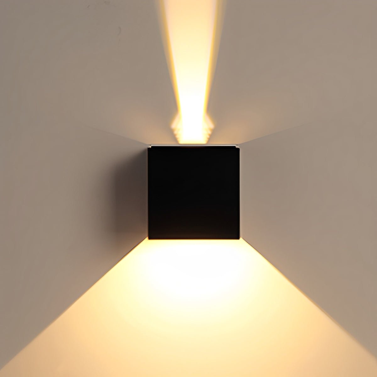 Up and down LED cube sconce detail view 14 showing finish and construction