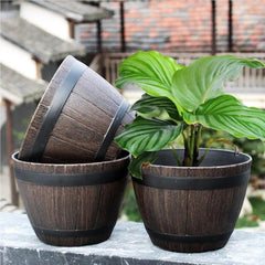 Whiskey Barrel Planter – Vintage Rustic Resin Wood Flower Pot - Hurbane Home