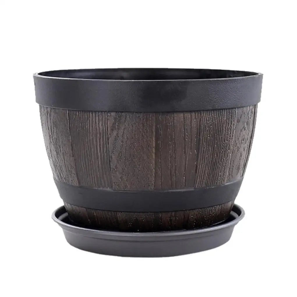 Whiskey Barrel Planter – Vintage Rustic Resin Wood Flower Pot - Hurbane Home