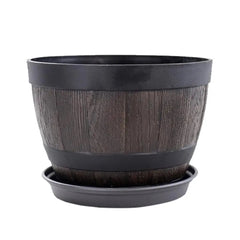 Whiskey Barrel Planter – Vintage Rustic Resin Wood Flower Pot - Hurbane Home