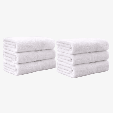 White Bath Towels 6pc Set - 100% Cotton, Absorbent 550 GSM, 24x50in - Bath Towels - Hurbane Home