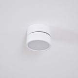 White spot light sitting flat against a plain ceiling with the head upright