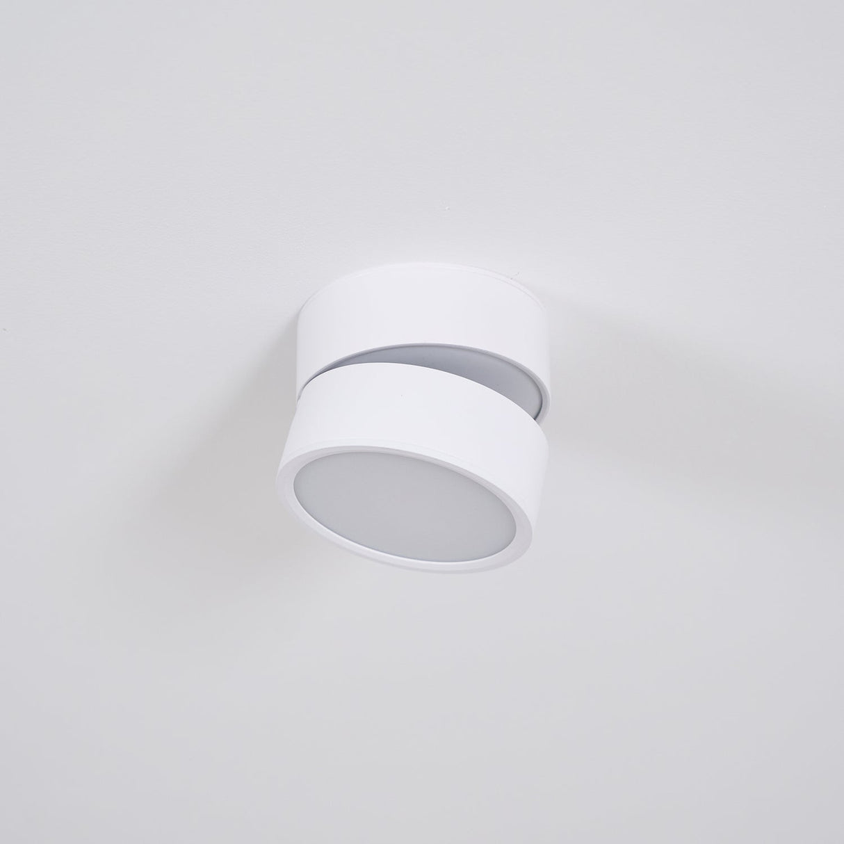 White spot light mounted flat with the head turned slightly to one side