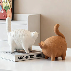 White Ceramic Cat Statue - Cute Desk Ornament & Decorative Sculpture - Ceramic Animal Sculptures - Hurbane Home