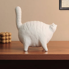 White Ceramic Cat Statue - Cute Desk Ornament & Decorative Sculpture - Ceramic Animal Sculptures - Hurbane Home