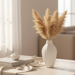 White Ceramic Vase - Textured Large Floor Vase for Stylish Home Décor - Textured Ceramic Vase - Hurbane Home