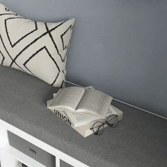 White Fabric Storage Shoe Bench with Cushion and Drawers - Entryway Storage Bench - Hurbane Home