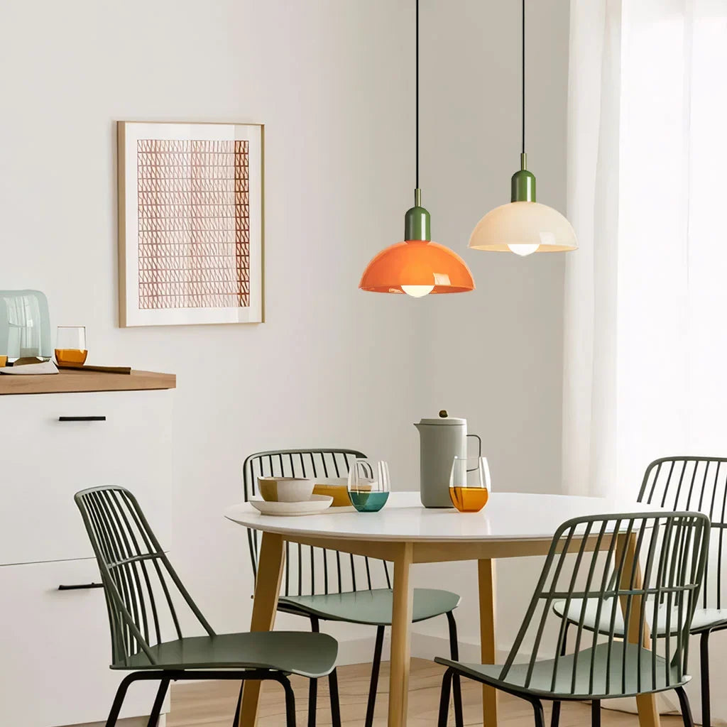 White glass bowl pendant light with a clean modern silhouette