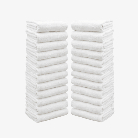 White Hand Towels Set - 100% Cotton, Highly Absorbent, 24 Pieces, 550 GSM - Hand Towels - Hurbane Home