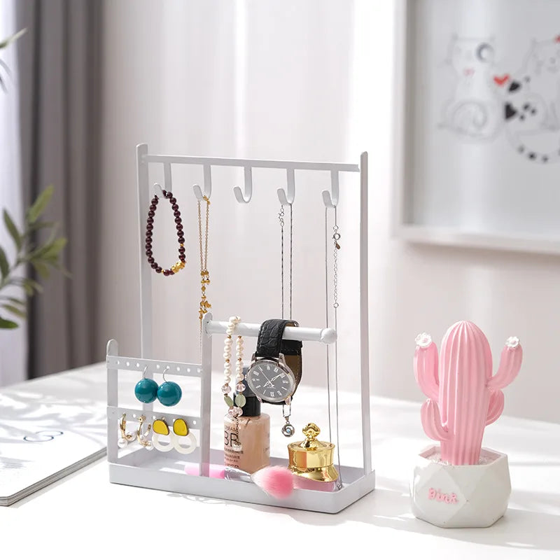 White Multifunction Jewelry Display Rack Stand Organizer