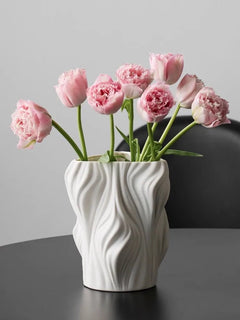 White Textured Ceramic Vase - Elegant Home Decor & Floral Display Accent - Textured Ceramic Vase - Hurbane Home