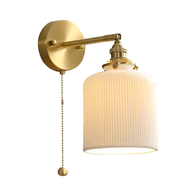 white wall sconce ceramic copper e14 pull chain