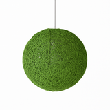 Green woven globe pendant on a white cord