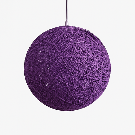 Purple woven globe pendant on a white cord