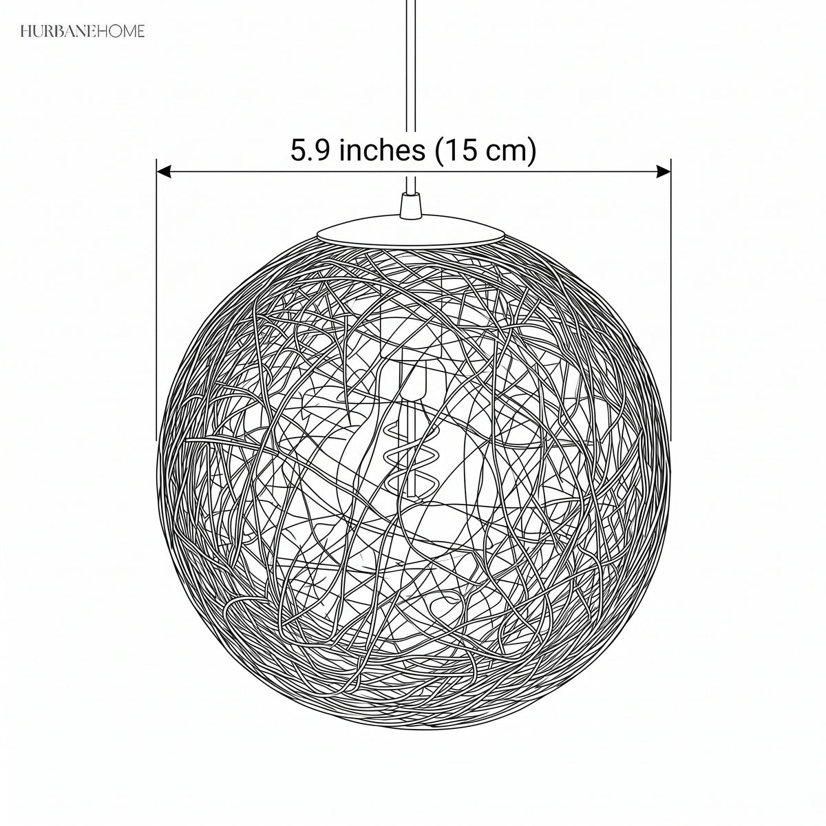Dimension diagram showing a 5.9 inch globe diameter