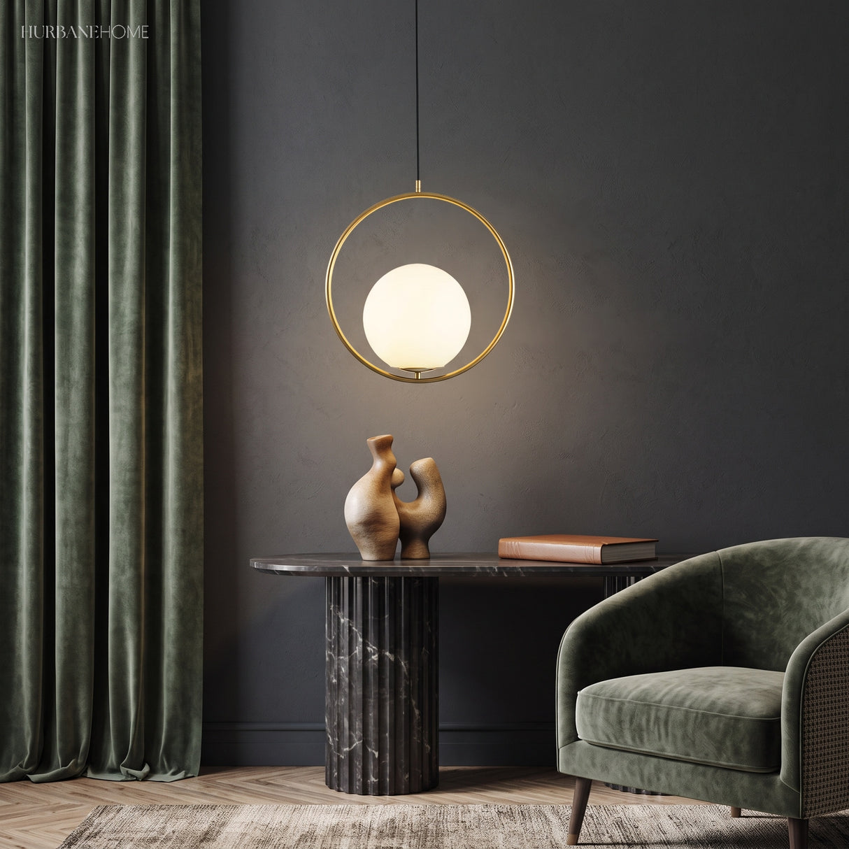 Black Oval Frame Glass Globe Pendant Light in a decorated room