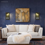 Wall lamp with USB shelf lighting a decorated room corner
