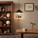 Clear Glass Pendant Light with Animal Figures in a styled room
