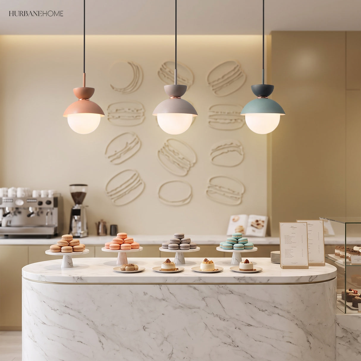 Macaron Dome Pendant Light with Frosted Glass Globe in a bedroom setting