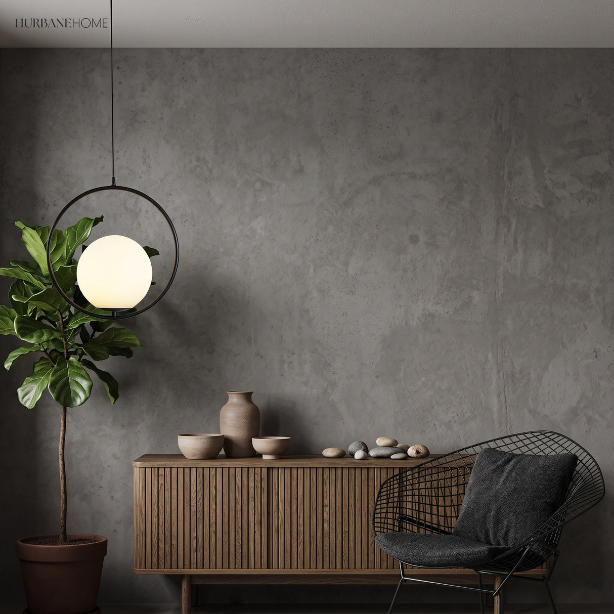 Black Oval Frame Glass Globe Pendant Light in a modern interior