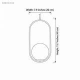 Black Oval Frame Glass Globe Pendant Light dimension illustration