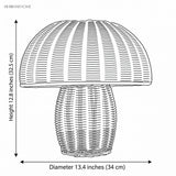 Line drawing of the rattan table lamp with 13.4 inch diameter and 12.8 inch height