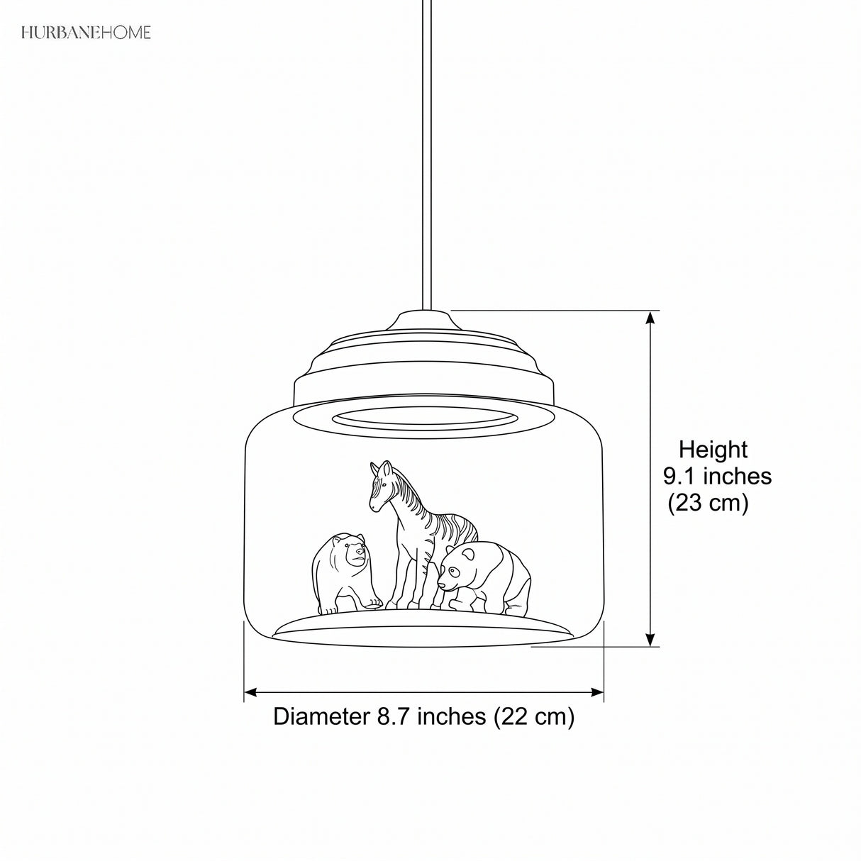 Clear Glass Pendant Light with Animal Figures dimension illustration