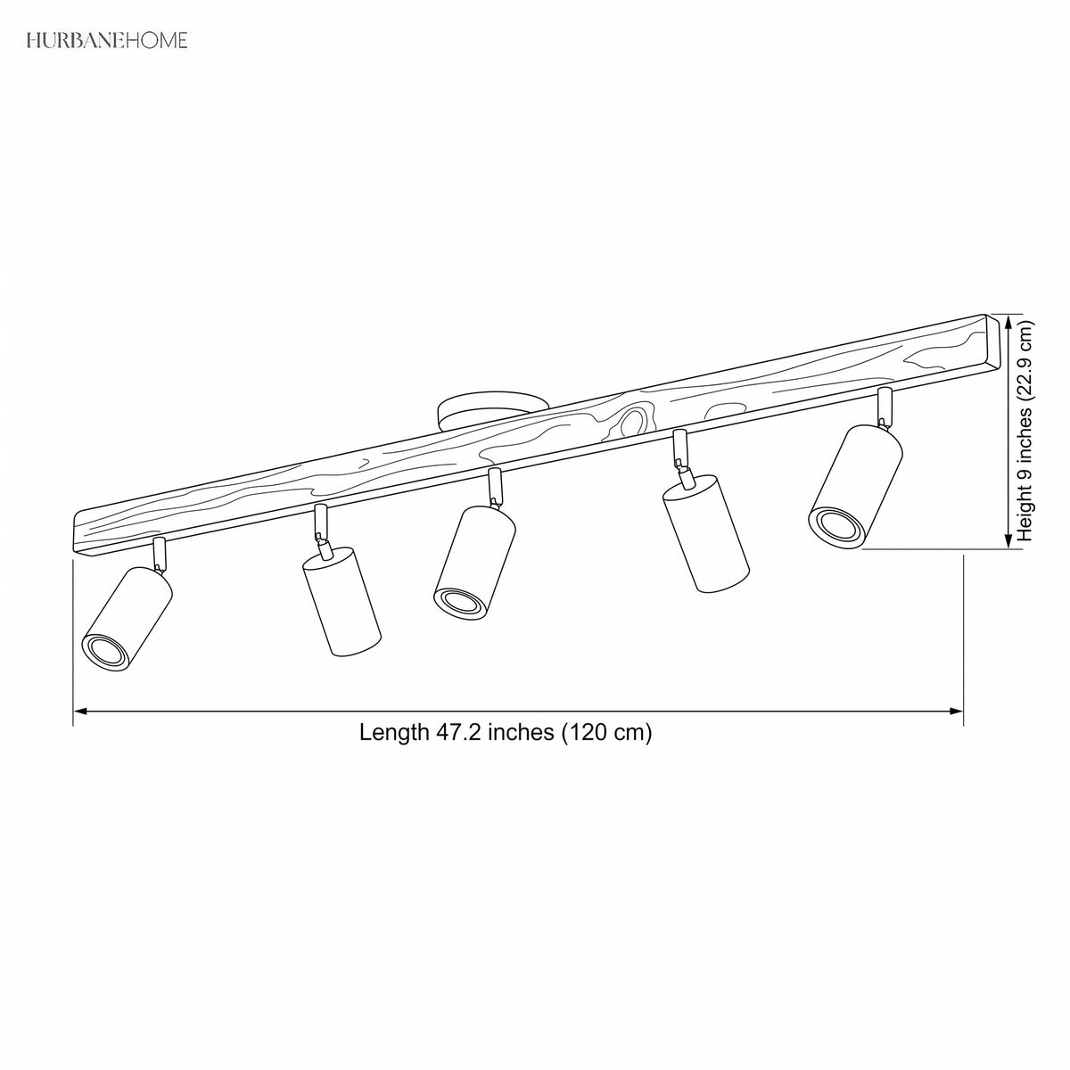 Dimension drawing of the five head bar at 47.2 inches long and 8.9 inches high