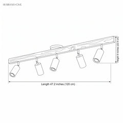 Dimension drawing of the five head bar at 47.2 inches long and 8.9 inches high