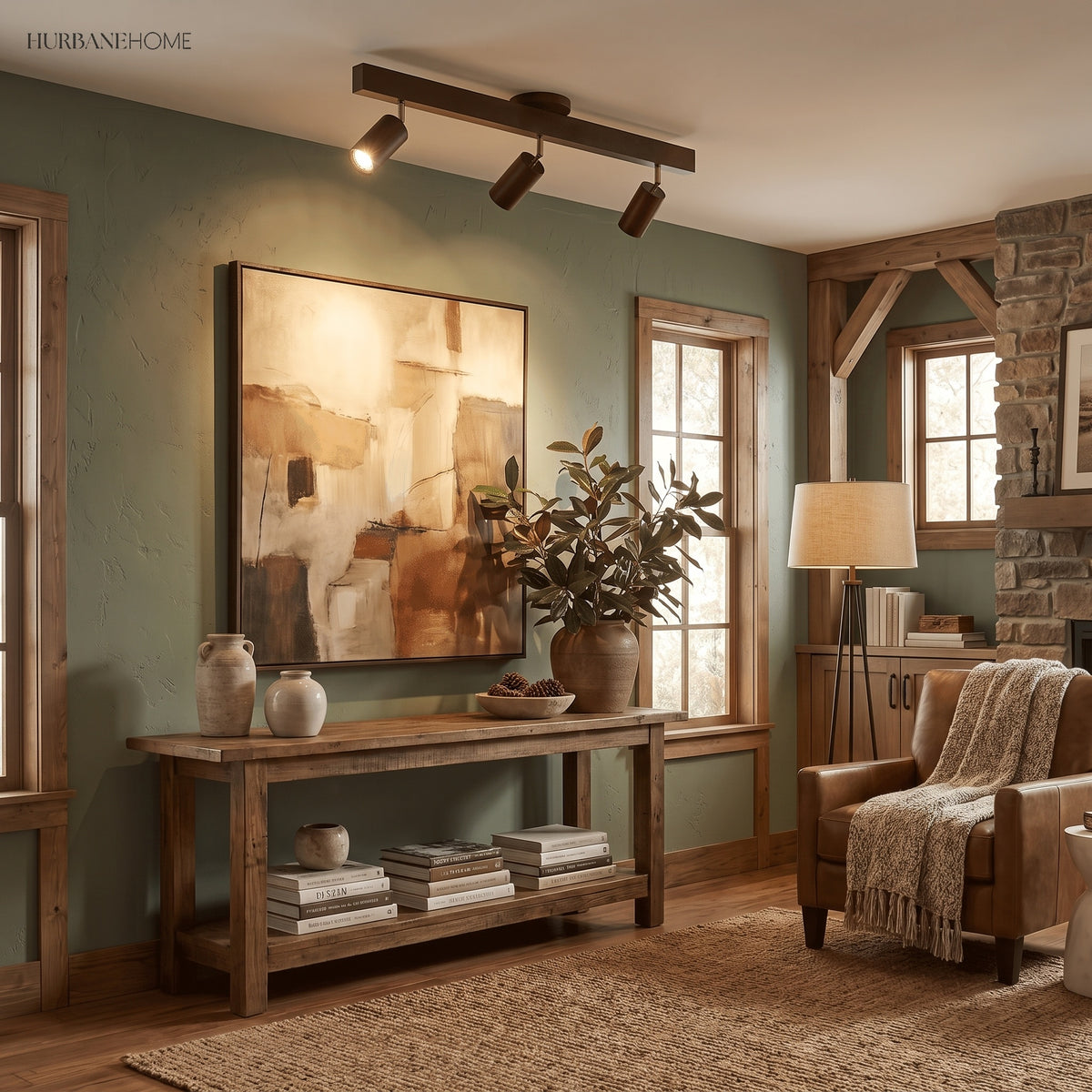 Wood beam multi head track ceiling spotlight alternative angle view 1