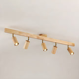 Wood beam multi head track ceiling spotlight close detail view 8
