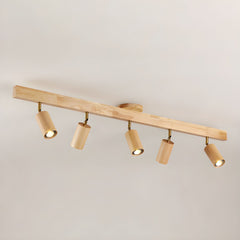Wood beam multi head track ceiling spotlight close detail view 8