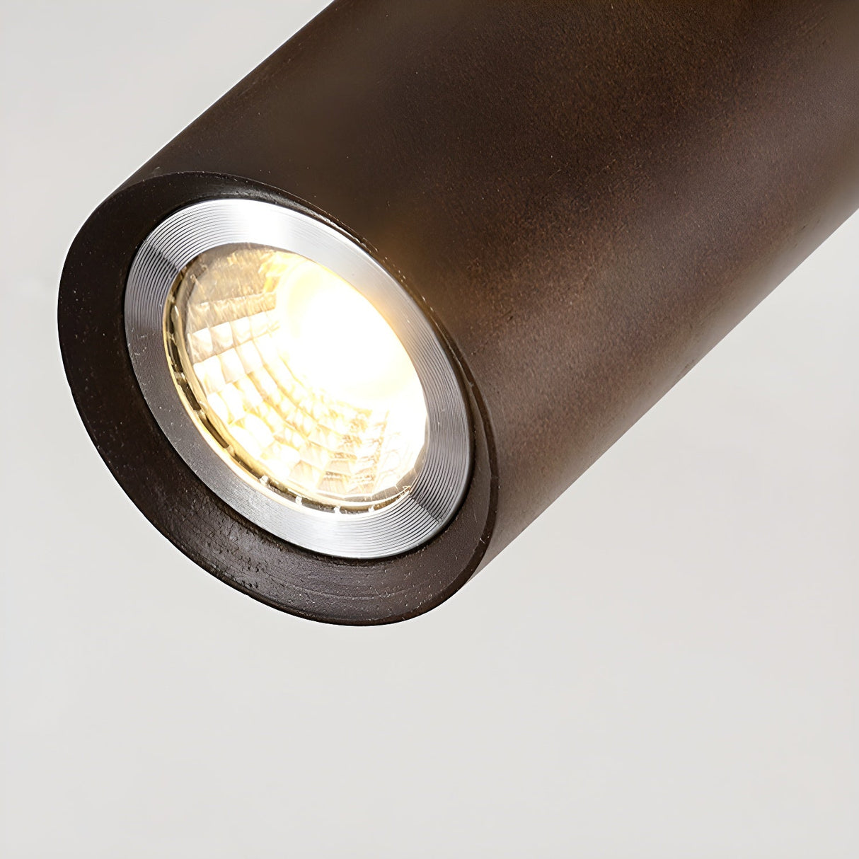 Wood beam multi head track ceiling spotlight close detail view 14