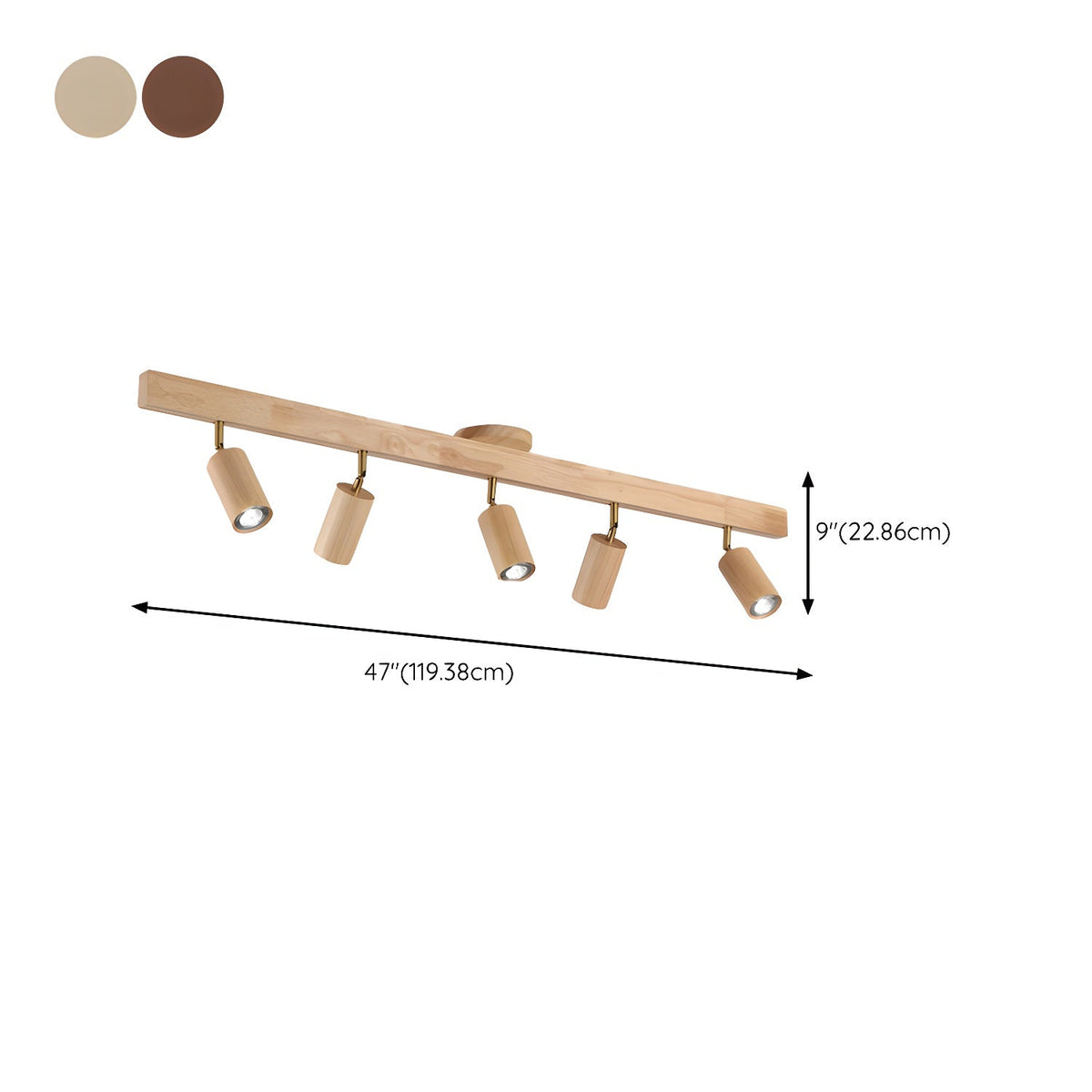 Wood beam multi head track ceiling spotlight close detail view 20