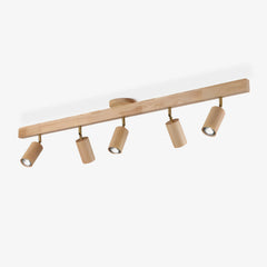 Wood beam multi head track ceiling spotlight close detail view 26