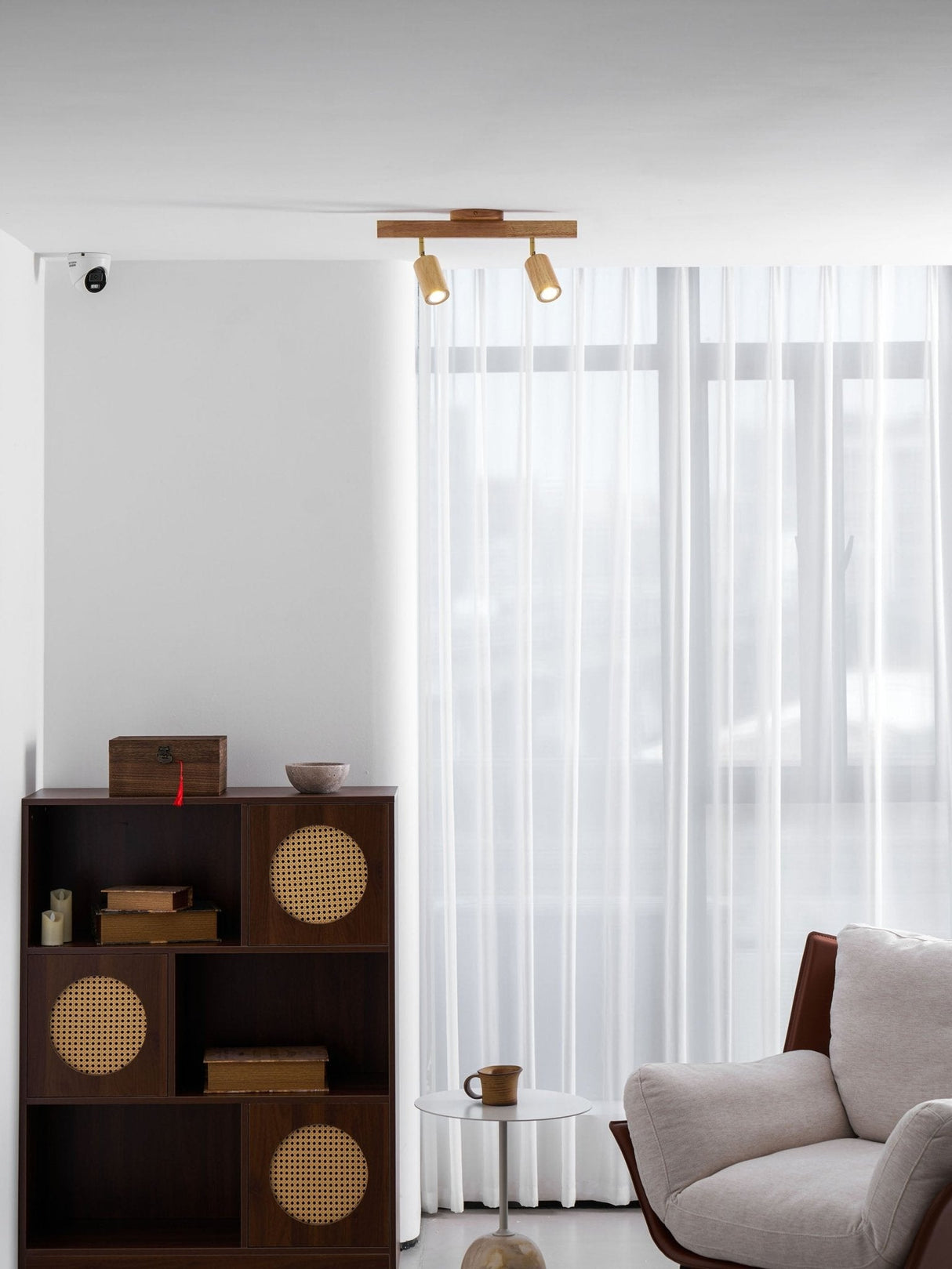 Wood beam multi head track ceiling spotlight alternative angle view 43