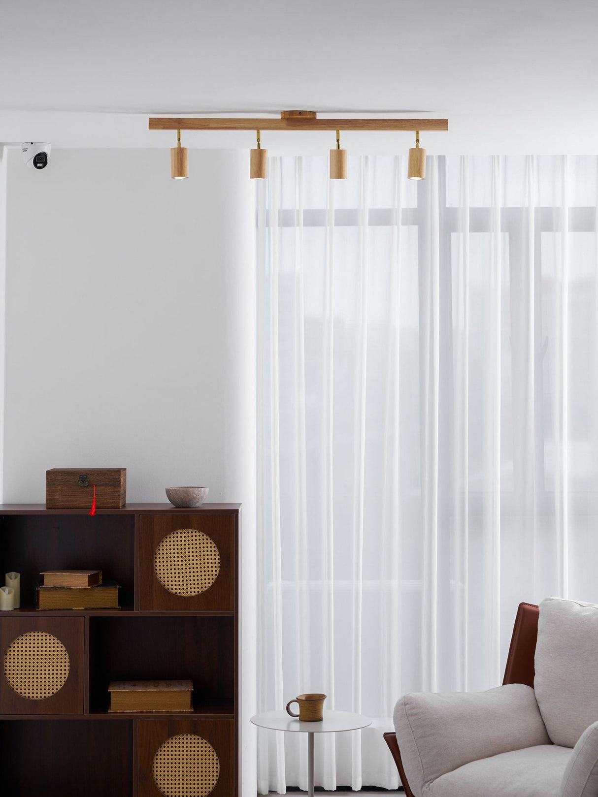 Wood beam multi head track ceiling spotlight colour option view 51