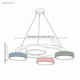 Line drawing of the chandelier showing 25.6 inch diameter and 5.5 inch height