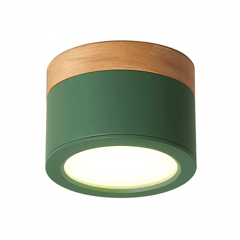 Close view of the green body and the wood band above it