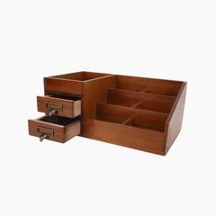 Wood Desk Organizer with Drawers - Multi - Layer Retro Organizer for Office Storage - Hurbane Home