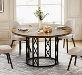 wood dining table with metal base seating layout