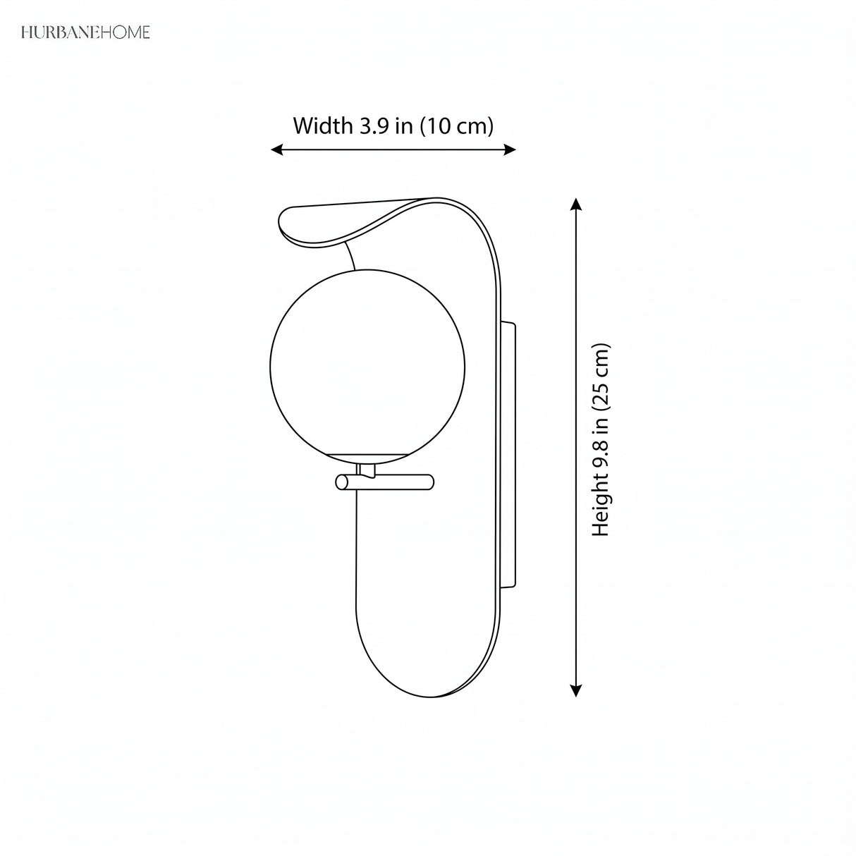Wall sconce dimension diagram width 3.9 inch height 9.8 inch