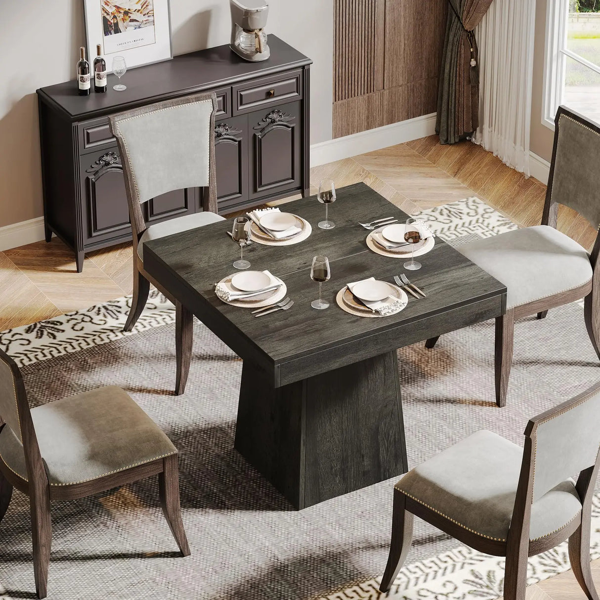 Tribesigns 31.5in Square Farmhouse Dining Table Pedestal for Four