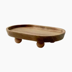 Wood Pedestal Tray – Elegant Round Wooden Display Stand - Hurbane Home